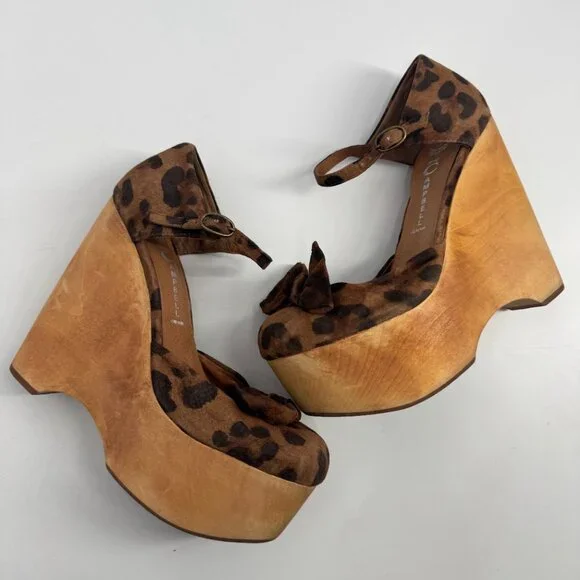 Jeffrey Campbell Daisy D Leopard Print Wood Platform Wedges - Size 7M - Picture 4 of 11